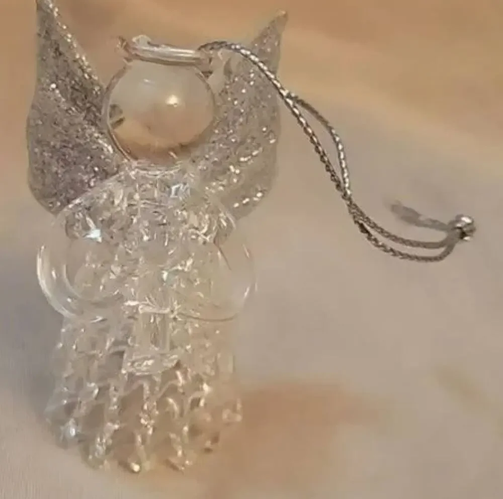 Vintage Glass Christmas Angel with Trumpet and Silver Glitter Wings